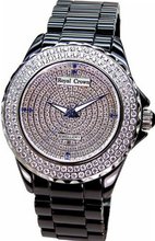 Gemorie  Black Ceramic Round Shape with Cubic Zirconia in Rhodium Plating (129020)