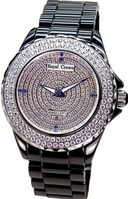 Gemorie  Black Ceramic Round Shape with Cubic Zirconia in Rhodium Plating (129020)