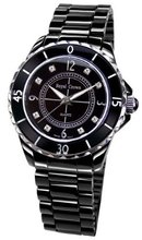 Gemorie Black Ceramic Round Shape with Cubic Zirconia in Rhodium Plating (129025)