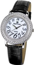 Gemorie Black Genuine Leather Fashion with Cubic Zirconia in Rhodium Plating (128948-BK)