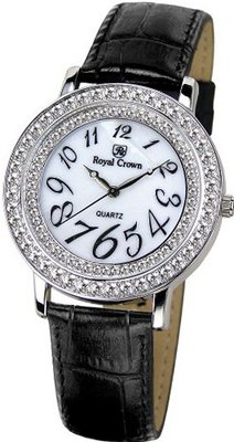 Gemorie Black Genuine Leather Fashion with Cubic Zirconia in Rhodium Plating (128948-BK)
