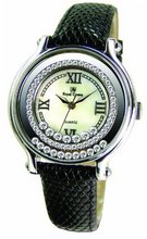 Gemorie Black Genuine Leather Fashion with Cubic Zirconia in Rhodium Plating (128952-BK)