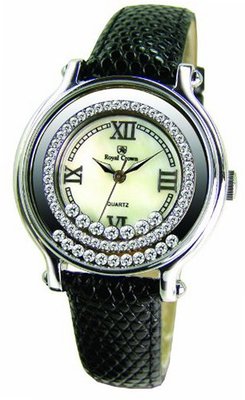 Gemorie Black Genuine Leather Fashion with Cubic Zirconia in Rhodium Plating (128952-BK)