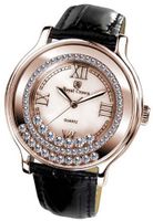 Gemorie Black Genuine Leather Fashion with Cubic Zirconia in Rose Gold Plating (128903-RG)