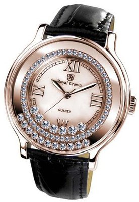 Gemorie Black Genuine Leather Fashion with Cubic Zirconia in Rose Gold Plating (128903-RG)
