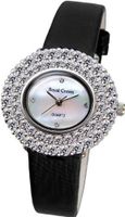 Gemorie Black Genuine Leather Oval with Cubic Zirconia in Rhodium Plating (128947-BK)