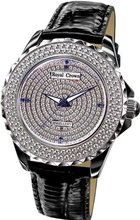 Gemorie Black Genuine Leather Round Shape with Cubic Zirconia in Rhodium Plating (129024)