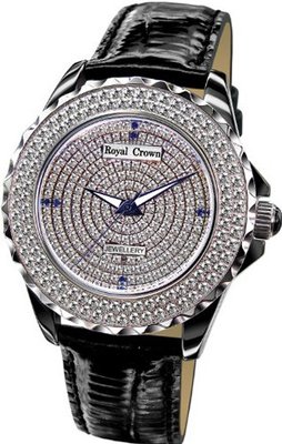 Gemorie Black Genuine Leather Round Shape with Cubic Zirconia in Rhodium Plating (129024)