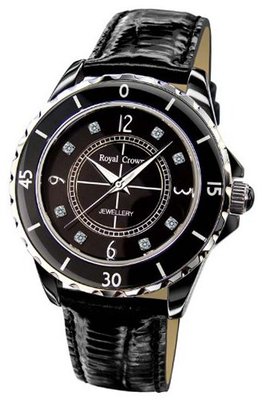 Gemorie Black Genuine Leather Round Shape with Cubic Zirconia in Rhodium Plating (129029)