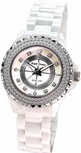 Gemorie  White Ceramic Round Shape with Cubic Zirconia in Rhodium Plating (129018)