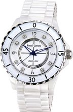 Gemorie White Ceramic Round Shape with Cubic Zirconia in Rhodium Plating (129027)