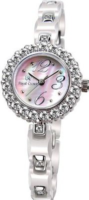 Gemorie White Ceramic Round Shape with Cubic Zirconia in Rhodium Plating (129030)