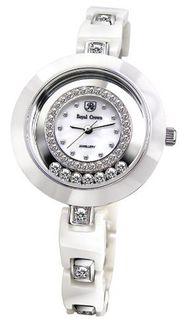 Gemorie White Ceramic Round Shape with Cubic Zirconia in Rhodium Plating (129033)