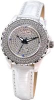 Gemorie White Genuine Leather Round Shape with Cubic Zirconia in Rhodium Plating (129023)
