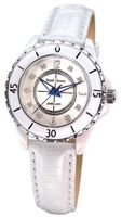 Gemorie White Genuine Leather Round Shape with Cubic Zirconia in Rhodium Plating (129028)