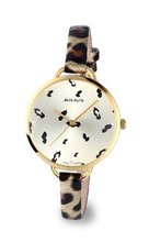 Genuine Leather Leopard Print with Crystals in 18k Yellow Gold Plated Stainless Steel (118054-yg)