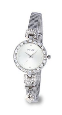 Mesh Band with Crystals in 18k White Gold Plated Stainless Steel (118012)
