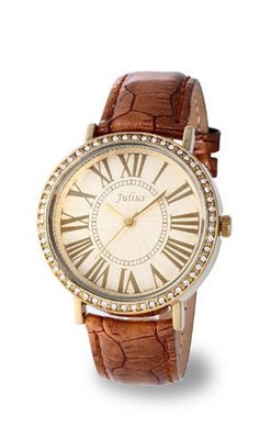uGemorie Gold Genuine Leather with Crystals in 18k yellow gold plated stainless steel (118003-G) 