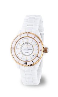 White Ceramic with 18k Rose Gold Plated Stainless Steel (118020-m)