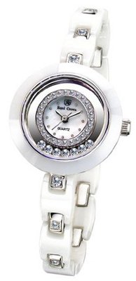 White Ceramic with Crystal in 18K White Gold Plated Stainless Steel (128921)