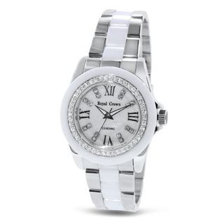 White Ceramic with Crystal in 18K White Gold Plated Stainless Steel (128930)