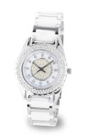 White Ceramic with Pave Crystals in 18k White Gold Plated Stainless Steel (118033)