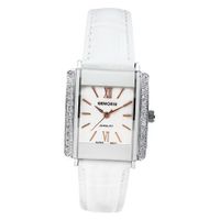 White Genuine Leather Rectangle with Crystal in 18K White Gold Plated Stainless Steel (128945)