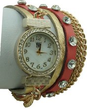 DESIGNER INSPIRED 12958212 WRAP AROUND BRACELET WATCH-HOT PINK/ORANGE