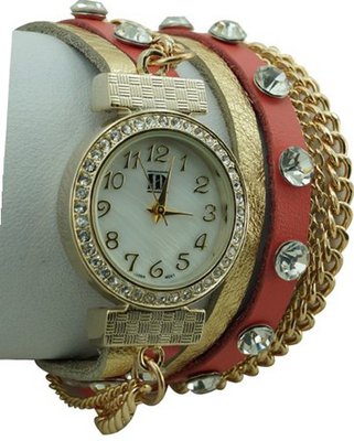 DESIGNER INSPIRED 12958212 WRAP AROUND BRACELET WATCH-HOT PINK/ORANGE