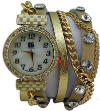 DESIGNER INSPIRED WRAP AROUND BRACELET WATCH-BEIGE/GOLD