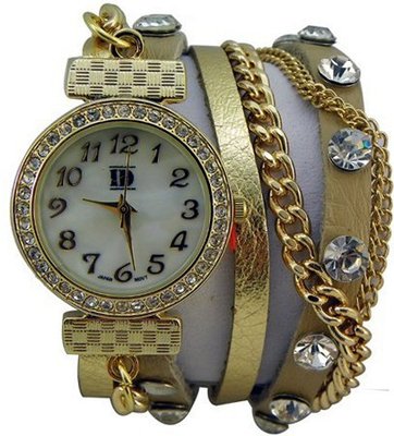 DESIGNER INSPIRED WRAP AROUND BRACELET WATCH-BEIGE/GOLD