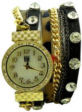 DESIGNER INSPIRED WRAP AROUND BRACELET WATCH-BLACK/LEOPARD