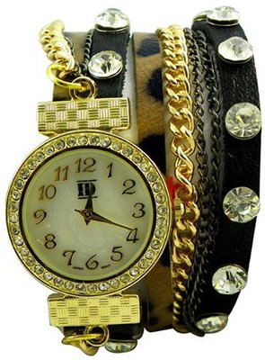 DESIGNER INSPIRED WRAP AROUND BRACELET WATCH-BLACK/LEOPARD