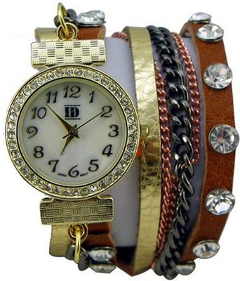 DESIGNER INSPIRED WRAP AROUND BRACELET WATCH-BROWN/GOLD