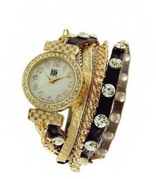 DESIGNER INSPIRED WRAP AROUND BRACELET WATCH-GOLD/BROWN
