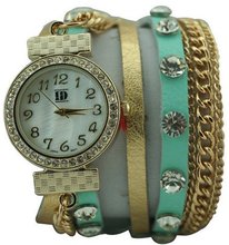 DESIGNER INSPIRED WRAP AROUND BRACELET WATCH-GREEN/GOLD