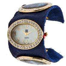 Geneva ID 12958512 Czech Rhinestone Leather Cuff -BLUE/ABALONE
