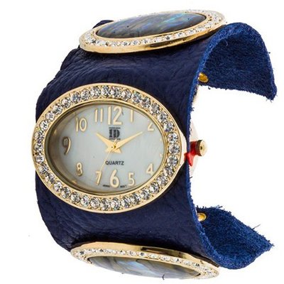 Geneva ID 12958512 Czech Rhinestone Leather Cuff -BLUE/ABALONE