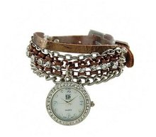 Geneva Platinum 12958012 Rhinestone Chain Studded Leather Bracelet -METALLIC BRONZE