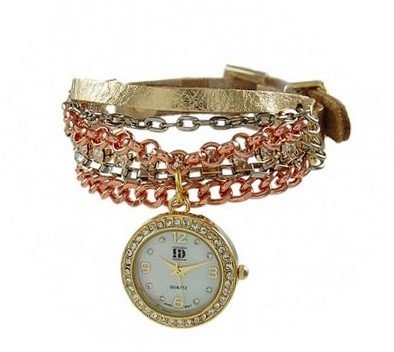 Geneva Platinum 12958012 Rhinestone Chain Studded Leather Bracelet -METALLIC GOLD
