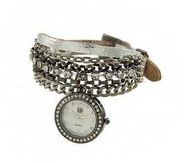 Geneva Platinum 12958012 Rhinestone Chain Studded Leather Bracelet -METALLIC SILVER