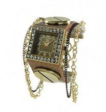 Geneva Platinum 12958912 Rhinestone Chain Studded Leather Cuff -BRONZE/GUN METAL