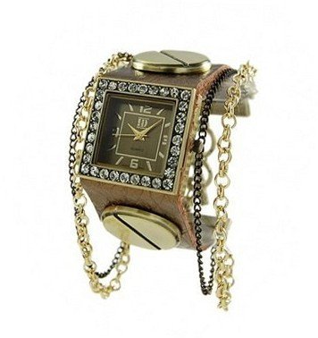 Geneva Platinum 12958912 Rhinestone Chain Studded Leather Cuff -BRONZE/GUN METAL