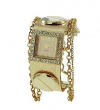 Geneva Platinum 12958912 Rhinestone Chain Studded Leather Cuff -GOLD