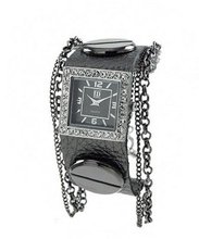 Geneva Platinum 12958912 Rhinestone Chain Studded Leather Cuff -GRAY/GUN METAL