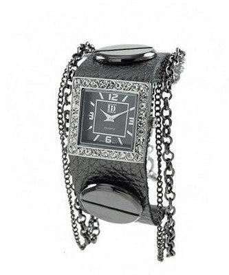 Geneva Platinum 12958912 Rhinestone Chain Studded Leather Cuff -GRAY/GUN METAL