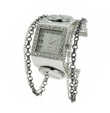 Geneva Platinum 12958912 Rhinestone Chain Studded Leather Cuff -SILVER/GUN METAL