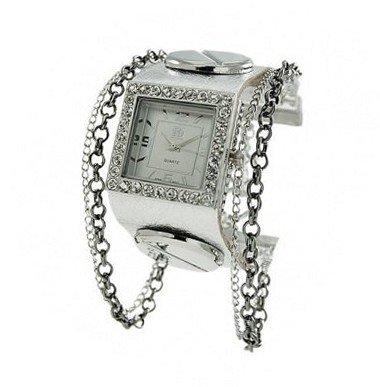 Geneva Platinum 12958912 Rhinestone Chain Studded Leather Cuff -SILVER/GUN METAL