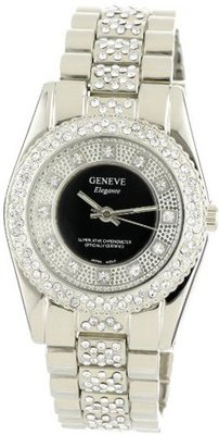 Geneve Elegante GEN-5063_Silv/Blk Classic Rhinestone Encrusted Silver