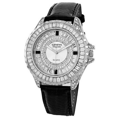 Geneve Elegante Unisex 5154_black Swarovski Crystal Leather